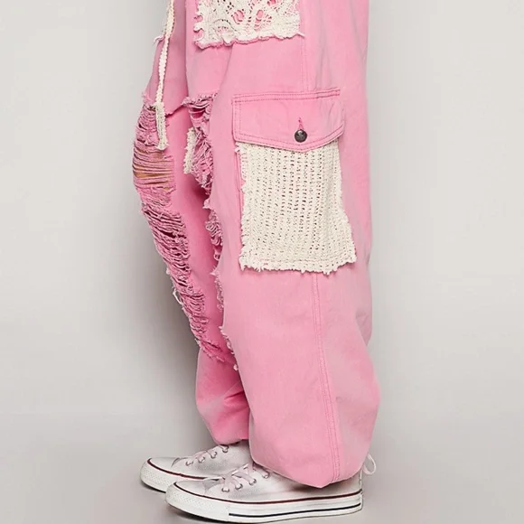 New POL Clothing Distressed Joggers Women’s Sweatpants Y2K Pink Overiszed Pants - Picture 4 of 12